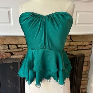 Rebecca Taylor Emerald Green Strapless Peplum bustier Top size 6